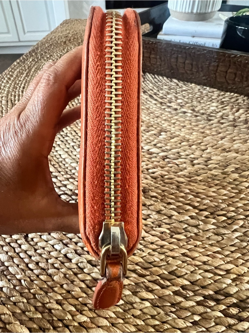 PRADA Orange Saffiano Leather Zip Around Continental Wallet - Picture 3 of 15